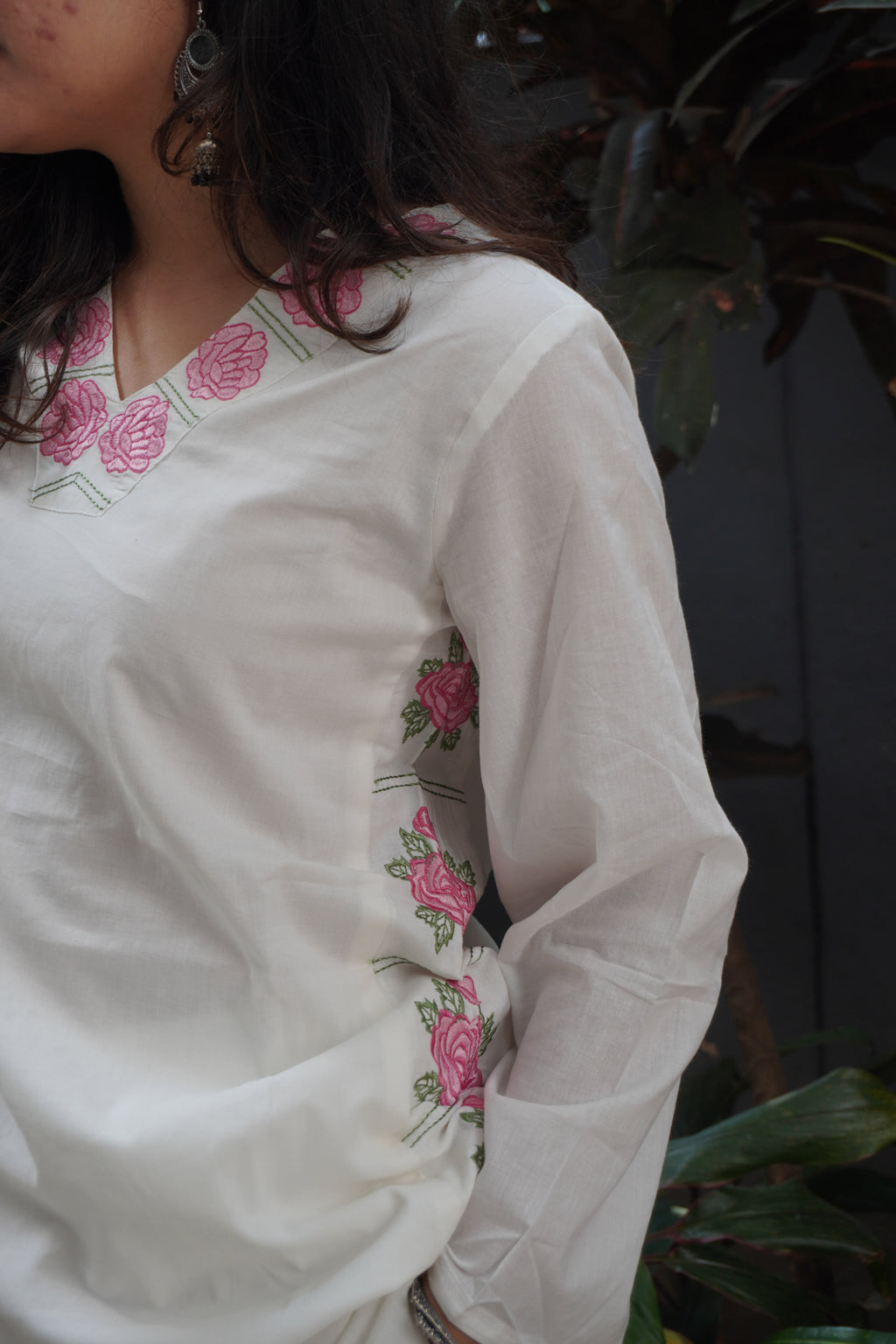 White with pink embroidery coord set