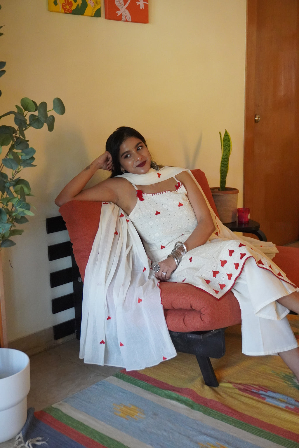 Shreya White Chikankari Suit with ♥️Motifs