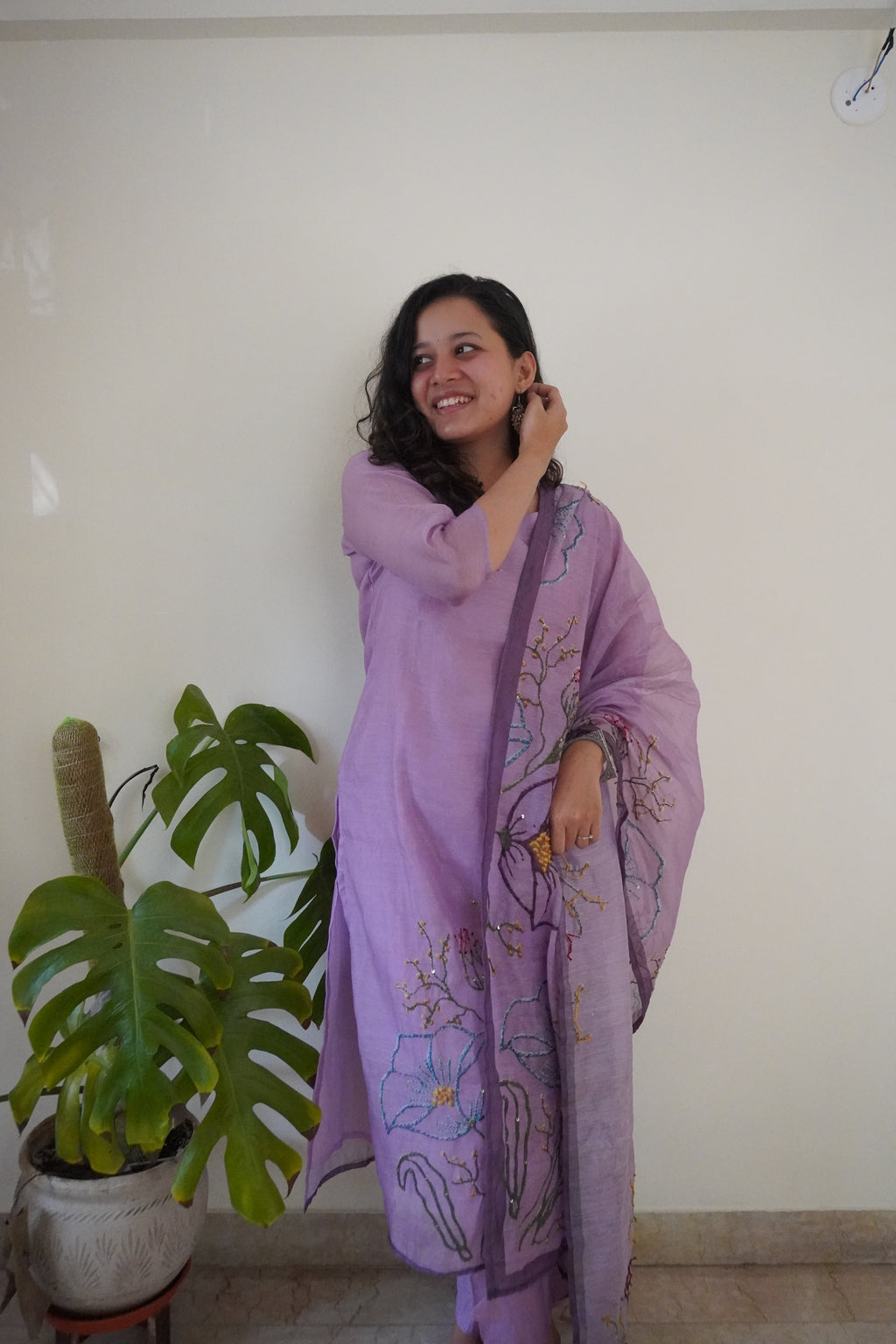 Karthika Purple Mul-Chanderi suit