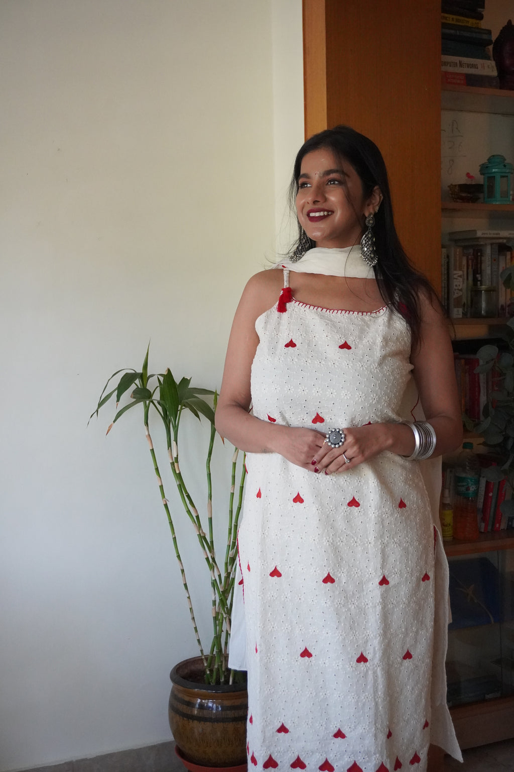 Shreya White Chikankari Suit with ♥️Motifs