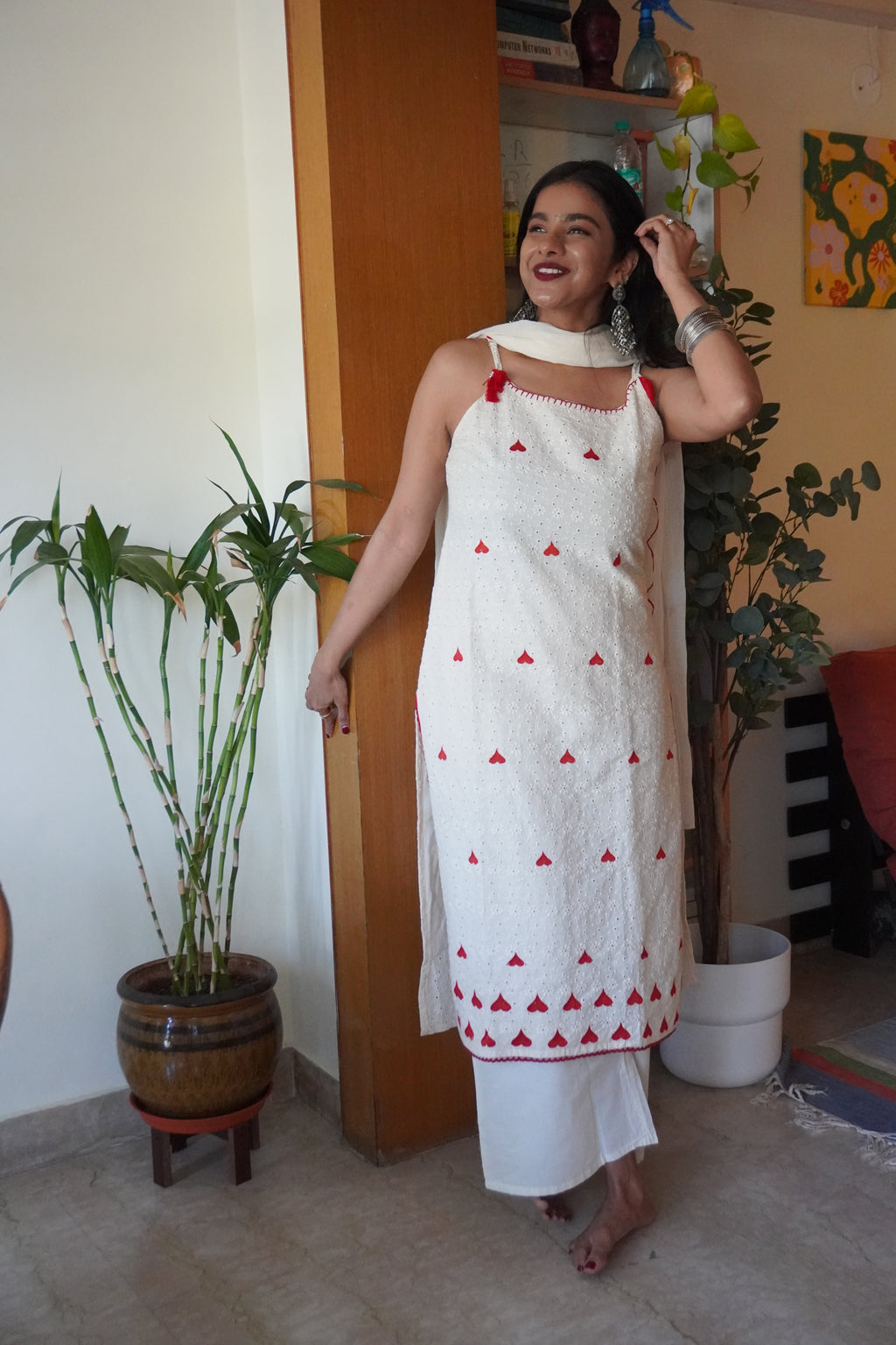 Shreya White Chikankari Suit with ♥️Motifs